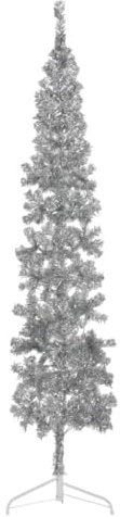 Home Outdoor OthersSchmaler künstlicher halber Weihnachtsbaum mit Ständer, Silber, 210 cm