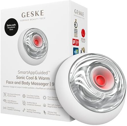 GESKE Sonic Cool & Warm Face & Body Massager | 9 in 1 | Straffend | SmartAppGuided™ | Elektrisches Massagegerät | Gesicht & Körper | Batterielose Wärme- & Kühltechnologie | Entspannend