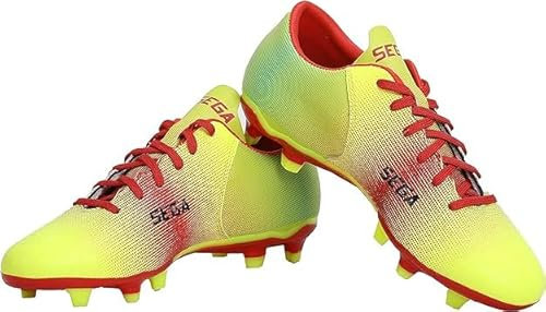 Sega Legend Football Boots Low Top Futsal Astro Turf Trainers Lightweight Football Shoes Unisex (Sunset Yellow and Red, UK Footwear Size System, Adult, Men, Numeric, Medium, 9)