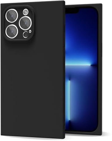 oakxco for iPhone 13 Pro Max Case Silicone Square Edge, Y2k Rectangle Soft Rubber Gel Cute Phone Case for Women, Girly Aesthetic Trendy Design, Thin Slim Matte TPU Protective Cover, Black