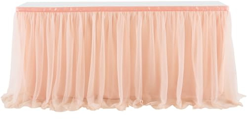 Pmnzdy Gonna da tavolo in tulle, tutù, tovaglia da tavolo, in garza, in tulle, decorazione da tavolo, per matrimoni, compleanni, San Valentino, Natale, feste, bar, oro rosa, 275 x 77 cm