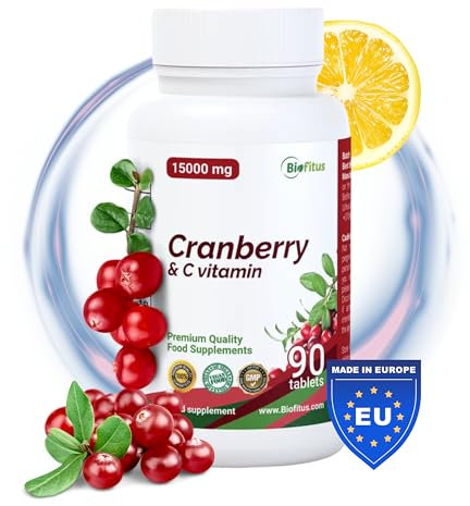 Cranberry Kapseln mit Vitamin C – 50:1 Extrakt (15.000 mg Äquivalent) & 90 mg Vit C – Für Ihr tägliches Wohlbefinden – Biofitus