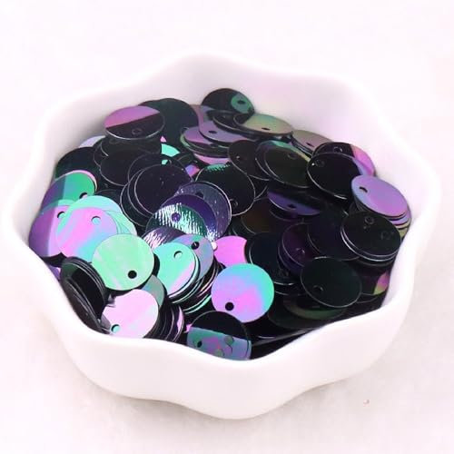 Runde Pailletten 10mm,Pailletten zum Basteln,Pailletten mit Loch,Handwerk Pailletten Spangles,PVC-Paillettenflocken,ür DIY Herstellung,Kleidung,Basteln,Nähen,Schmuck Dekor,Ca.1120 Stück,Schwarz Bunt