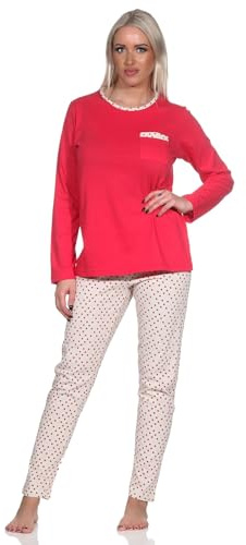 Normann Damen Langarm Schlafanzug Pyjama mit Pyjamahose in Tupfen Punkte Optik, Farbe:pink, Größe:40-42