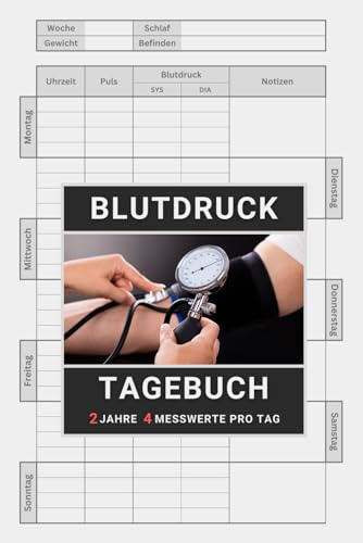 Blutdruck Tagebuch »XL« mit Medikamentenliste: 2 Jahre 4 mal täglich Blutdruck Werte + Herzfrequenz erfassen, einfache Verwendung für Frauen und Männer aller Altersgruppen