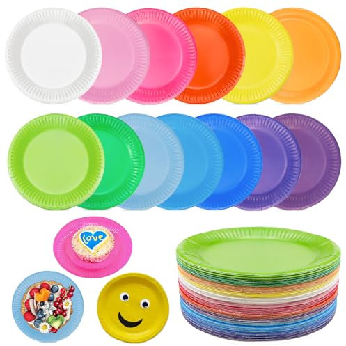 FAELNK 130 Piezas Platos de Papel Platos Papel Colores 7inch Platos de Papel Redonda Platos Desechable DIY Color Platos para Fiestas y Celebraciones Cumpleaños (7 zoll)
