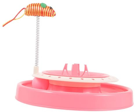 CIYODO Katzen Spielzeug Turntable Mit Federn Interaktive Unterhaltung Für Katzen Fördert Bewegung Und Geschicklichkeit Für Aktive Kätzchen Pinkes Design Langlebig Und Leicht