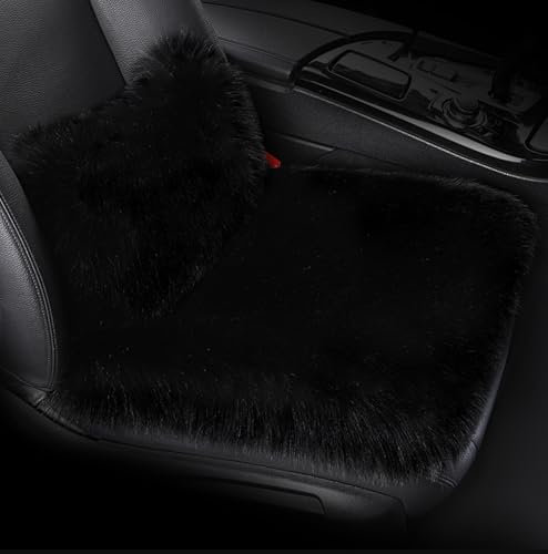 Lammfell Sitzkissen Lendenkissen,Autositzbezug Lendenkissen, Auto Kunstfell Sitzauflage, Langes Winter Warme Sitzkissenbezug, Universell für Autositz, Bürostuhl und meisten Stühle (schwarz)