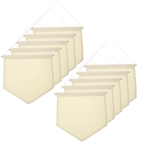 PATIKIL 10Pcs Blank Canvas Banner, Enamel Pin Wall Display Hanging Flags, Earrings Necklace Pin Collection Organizer with Wooden Rods, Beige