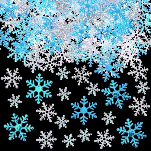 ParPix 3 Größen Streudeko Schneeflocken Deko, 800 Stück Schneeflocken Konfetti Weihnachten Deko,Streudeko Weihnachten,Schneeflocke Frozen Tischdeko,Deko Schnee Selber Basteln Winterdeko Weihnachtsdeko