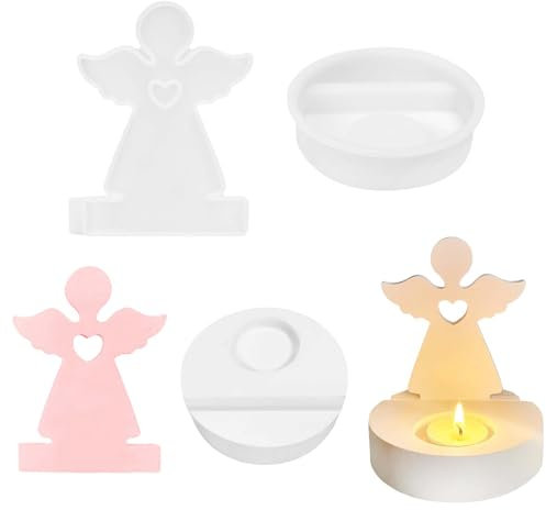 WISIRENT - Molde de silicona con forma de ángel de Navidad, con base, forma de vela de silicona, querubin, molde de silicona para velas de Navidad, para fundir para manualidades