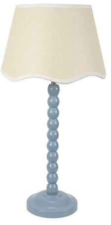 ValueLights | Powder Blue Bobbin Stem Table Lamp with White Trim Scallop Shade Living Room Bedroom Light | Table Lamps, Home Décor & Improvement Essential