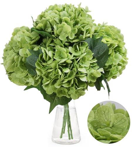 4 flores artificiales de hortensias de látex, hortensias de tacto real para boda, fiesta, oficina, decoración del hogar (verde)