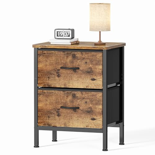 HOMIDEC Bedside Table, Bedside Cabinet with 2 Large Capacity Fabric Storage Drawers, 54.5cm Height Sofa Side Table End Tables Nightstand for Bedroom, Living Room, 42x30cm