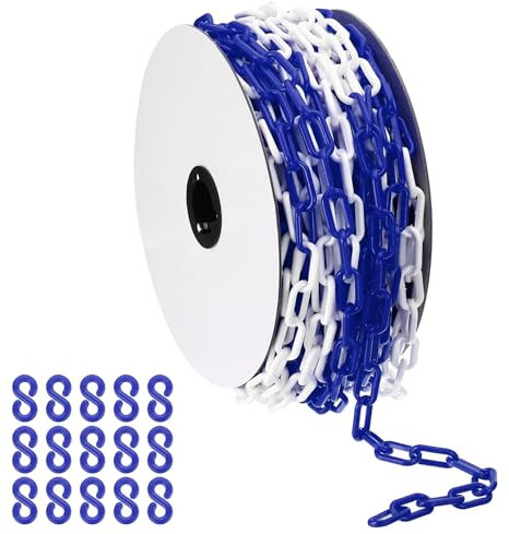 PATIKIL Blue/White Plastic Chain, 115 ft 6mm Safety Barrier Chain Large Plastic Chain Long for Crowd Control, Queue Line, Parking, Fence, Gate, Concert, Construction Site Decoration
