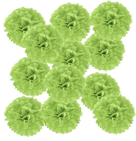 PATIKIL 12 Stück 35 cm Pom Poms Papier Blumen, Papierblumen Hochzeitsdeko Seidenpapier für Hochzeit Brautdusche Geburtstagsparty Hintergrund Dekoration, Hellgrün