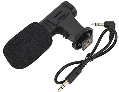 Haofy MIC 06 Microphone pour Téléphone Portable, Réduit Le Bruit avec Vis 1/4, Alimentation Externe, adapté aux Interviews et au Streaming en Direct, Noir