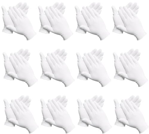 Kighdel 12 Pairs of Cotton Gloves Cotton Gloves for Eczema White Cotton Gloves Thick and Wear-Resistant Breathable and Sweat-Absorbent for Eczema Dry Hands Service and Cleaning (White)