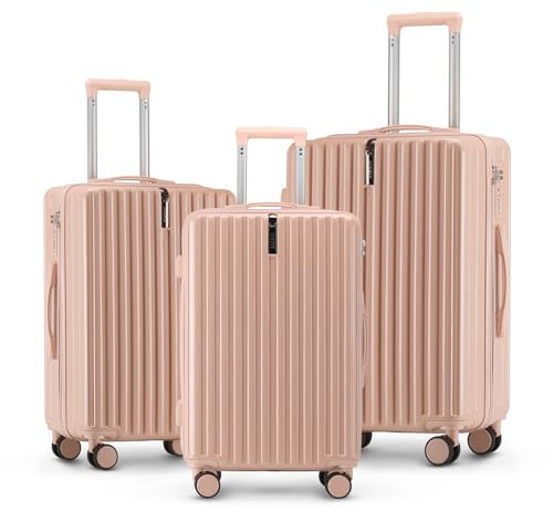 TIYFIY Kofferset 3 Teilig Hartschale Koffer Set Robustes und Langlebiges PC-Material Koffer mit TSA-Schloss Trolley Reisekoffer mit 360°-Rollen Rollkoffer für Reisen Geschäftsreisen, Rosa