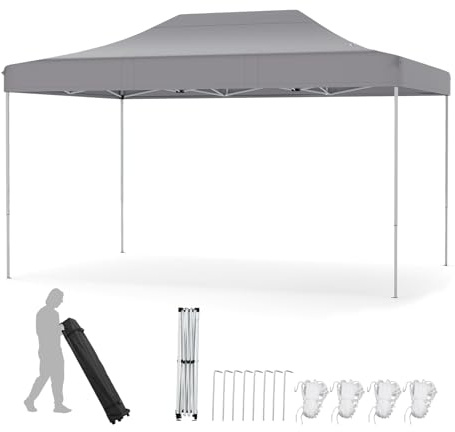 COSTWAY 3x4,5 m Faltpavillon, Pop Up Pavillon Höhenverstellbar mit Rollentasche, 4 Seilen, 8 Heringen, Wasserdicht Gartenpavillon Gartenzelt Partyzelt für Party Hochzeit (Grau)