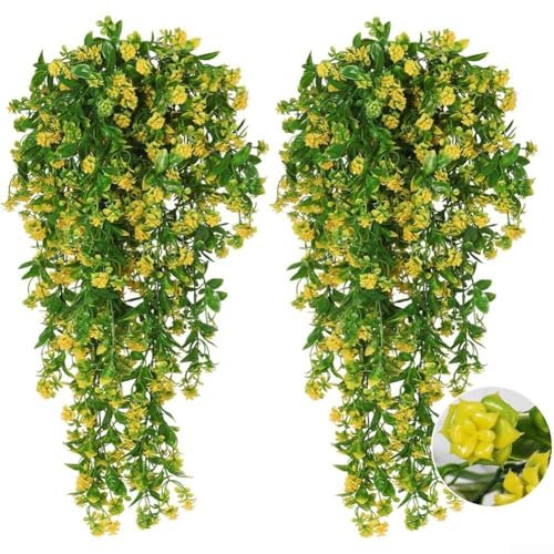 Eawfgtuw Plantas artificiales colgantes de vid de glicinia, guirnalda de flores de rosas de 29.9 pulgadas, para interiores y exteriores, pared, techo, hogar, boda, jardín (amarillo)