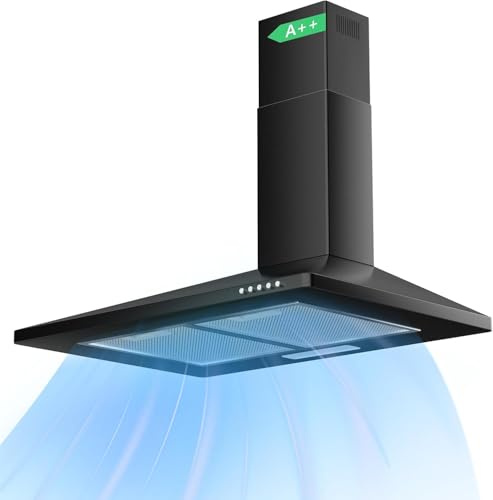 Karinear Dunstabzugshaube 60 cm Breite, 380 m³/h Wandhaube mit Aktivkohlefilter, 3 Leistungsstufen Umluft & Abluft Abzugshaube, Waschbarer Fettfilter, LED Beleuchtung