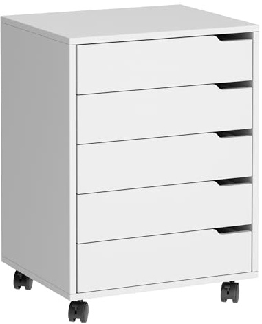AurCraft Office Schubladenschrank, mit 5 Schubladen, Rollcontainer, kommode holz，kommode weiß (47.6x40x65CM)