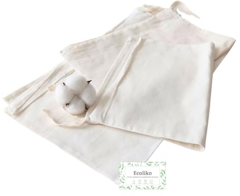 Ecoliko Baumwoll-Brotbeutel, 6 Stück, Frischhaltebeutel für Brot & Baguette | 3 Größen Set, S/M/L, Brotsack zum Frischhalten & Aufbewahrung, Atmungsaktiv & wiederverwendbar, Baumwollbeutel für Brotkasten