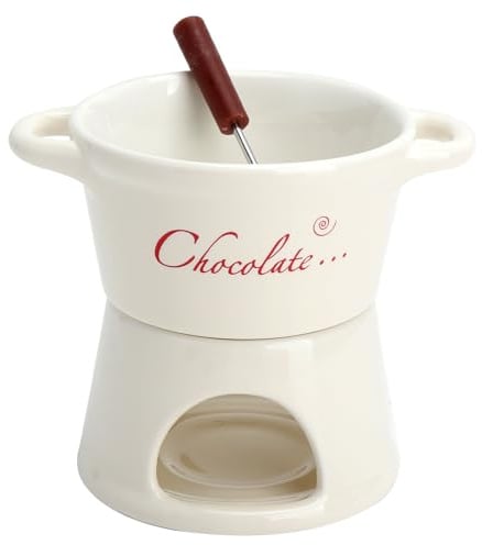 FIUTEKO Keramik Schokofondue Set Tassen-Schmelztopf mit Gabel - 300ML Mini Porzellan Topf für Schokolade Käse Butter Fondue Topf für Winter Valentinstag Zuhause Küche Liebhaber