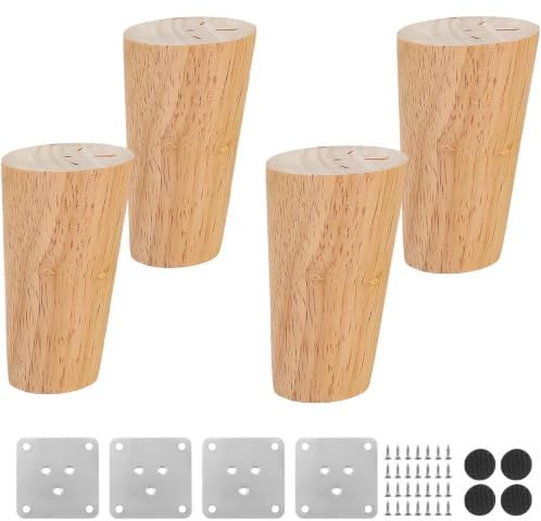 HSUYUN 4 Pièces Pieds de Meubles en Bois, Pied de Meuble avec Tapis Antidérapant, 8 cm Pieds Meuble Inclinés, avec Plaque de Montage et Vis, Adapté aux Canapés, Tables et Armoires