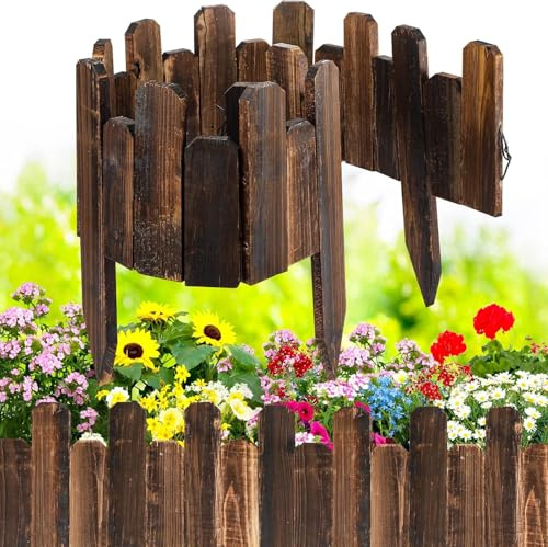 KAHEIGN Wood Garden Edging, 20CM x 120CM Flexible Lawn Border Edging No Dig Landscape Fence with Spike for Garden Border, Flower Bed, Yard Pathway and DIY Landscaping