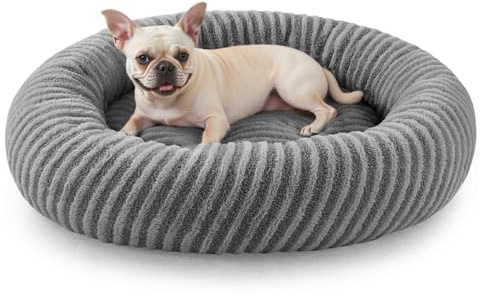 Pawk Hundebett Kleine Hunde Rund, Donut Hundebett Waschbar, Kuscheliges Hundekorb Weich rutschfest, Kaninchenimitat-Plüsch & Teddy-Fleece Hundekorb, ø51 cm, Grau