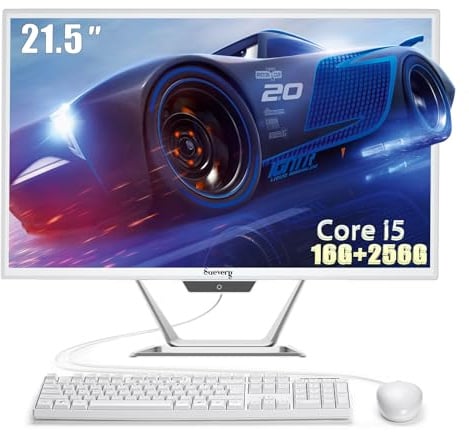 suevery PC All-in-One 21.5 AIO Desktop Computer Core I5, SSD 256G 16G RAM, HD Webcam, Wi-Fi6, 1080P Gaming All in One Display Business FHD da 22 pollici per Home Office con tastiera e mouse