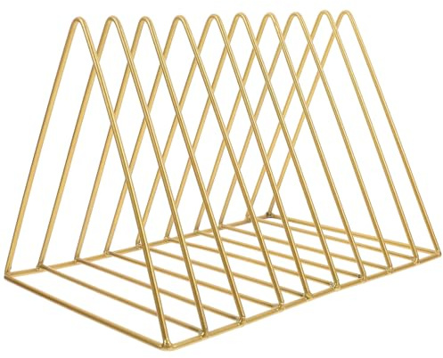 DOITOOL Étagère à Livres en Métal Doré Grand Format, Support Triangulaire Multifonction pour Bureau et Salon, Organiseur de Fichiers et Porte-magazines Compact et Stable, Rangement