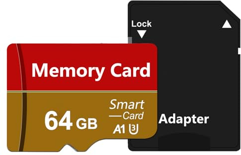 Tarjetas SD de 64 GB con Adaptador, Alta Velocidad Memory Card, Gran Capacidad Portátil TF Card para Gopro Cámara Teléfonos, Smartphones, Drones, Tabletas (64, GB)
