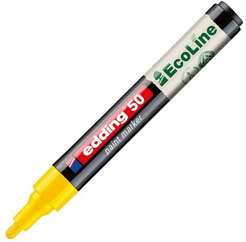 Edding 50 Filzstifte EcoLine - gelb - 1 Stift - Rundspitze 2-3 mm - Tinte auf Wasserbasis, hochdeckend und wasserfest - Stift für Glas, Stein, Holz, Kunststoff und Papier
