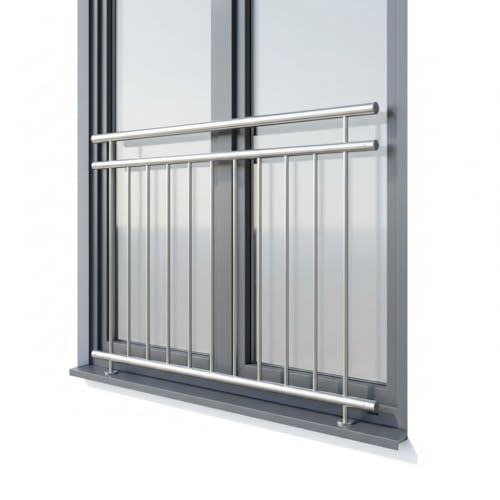 Mucola Balkongeländer Französischer Balkon Edelstahl 90x100 cm Silber | Fenstergeländer als Absturzsicherung, V2A rostfrei, pflegeleicht, Querstreben, für Fenster, Balkontür, Terrasse