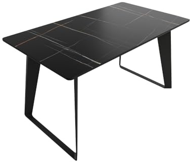 Magnolia Home Esstisch 140x80cm Schwarze Keramikplatte Schwarze U-Form Beine