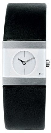 Xen Damenuhr Edelstahl Silber Lederband Schwarz Quarz Analog XQ0074-1