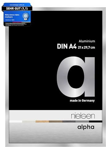 nielsen Bilderrahmen, 21 x 29,7 cm (A4), Aluminium, Silber glanz, Dokumentenrahmen zum Aufhängen im Hoch- & Querformat, Echtglas, Alpha