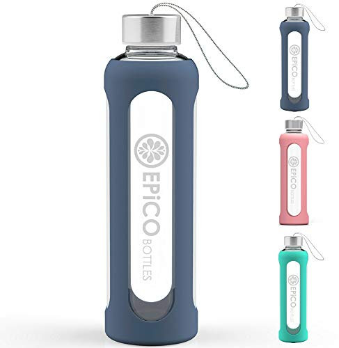 EPiCO BOTTLES Sport Glasflasche - Trinkflasche Glas 550ml mit Schutzhülle aus Silikon - spülmaschinenfest - Ideal für unterwegs, Saft, Sport und Yoga - 100% BPA frei