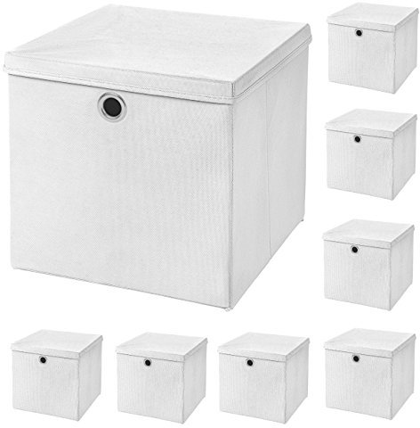 StickandShine 8er Set Weiß Faltbox 28 x 28 x 28 cm Aufbewahrungsbox faltbar mit Deckel