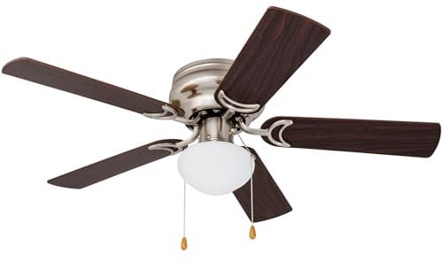 Prominence Home Alvina, 42 Inch Traditional Flush Mount Indoor LED Ceiling Fan with Light, Pull Chain, Dual Finish Blades, Reversible Motor - 80029-01 (Satin Nickel)