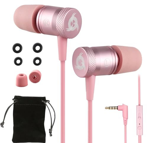 KLIM Fusion Kopfhörer in Ears mit Mikrofon - NEU - Langlebig - Innovativ: In-Ear Kopfhörer mit Memory Foam - 3.5 mm Jack - Sport Gaming In Ear Kopfhörer - Rosa Gold