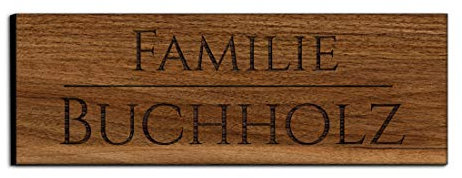 Holz Türschild mit Gravur | Namensschilder Briefkastenschild selbstklebend oder mit Bohrlöcher 10x3,5 cm eckig Klingelschild/Türschild für die Haustür mit Namen