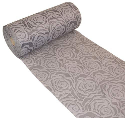 Dekoflor Tischband Tischläufer Tischdeko einzigartiges Rosen Design (Wasserfest, Lotuseffekt, samtige Oberfläche, 5 m Rolle, 30 cm Breite, 100% Nylon), Grau