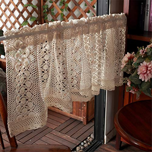 ACMHNC Häkeln Vorhänge Chic Retro Scheibengardine Landhausstil Bistrogardine Transparent Café Vorhang Vintage Romantisch Bestickte Baumwolle Kurzgardine 1 Stück,Beige,W x H 150x45cm