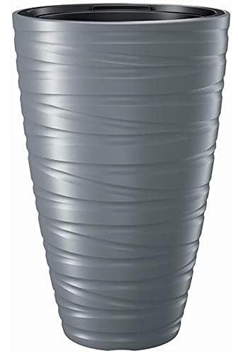 Macetero alto con deposito 43L Maze de plastico en color gris piedra 37,5 (largo) x 37,5 (ancho) x 57,9 (alto) cm