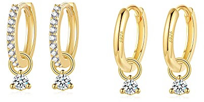 Creolen Gold Mit Anhänger für Damen, Herren, Mädchen - Silber 925 Huggies (10mm) Mit Zirkonia | Knorpel Tragus Schlafen Ohrringe