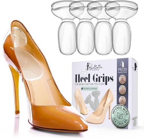 Ballotte Premium Silicone Heel Pads for Shoes. Soft Heel Grips or Inserts for Big Shoes, Alleviates Slipping & Discomfort, Comfortable Cushioning for High Heels, 4-Pack (Natural)